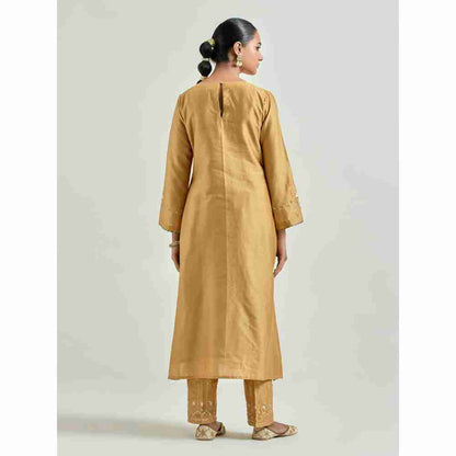 Anantaa by Roohi Trehan Mustard Hand Embroidered Silk Chanderi Kurta with Gota