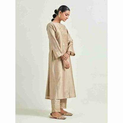 Anantaa by Roohi Trehan Brown Hand Embroidered Silk Chanderi Kurta with Gota