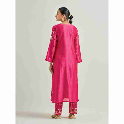 Anantaa by Roohi Trehan Magenta Hand Embroidered Silk Chanderi Kurta with Gota