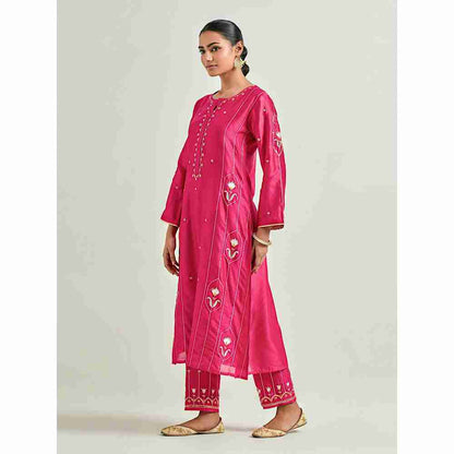 Anantaa by Roohi Trehan Magenta Hand Embroidered Silk Chanderi Kurta with Gota
