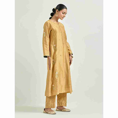 Anantaa by Roohi Trehan Mustard Hand Embroidered Silk Chanderi Kurta with Gota