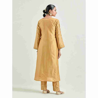Anantaa by Roohi Trehan Mustard Hand Embroidered Silk Chanderi Kurta with Gota