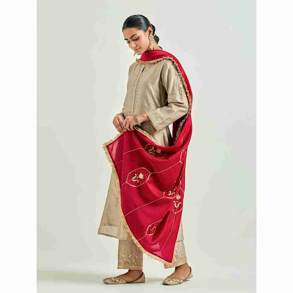 Anantaa by Roohi Trehan Brown Hand Embroidered Silk Chanderi Kurta with Gota