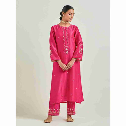 Anantaa by Roohi Trehan Magenta Hand Embroidered Silk Chanderi Kurta with Gota