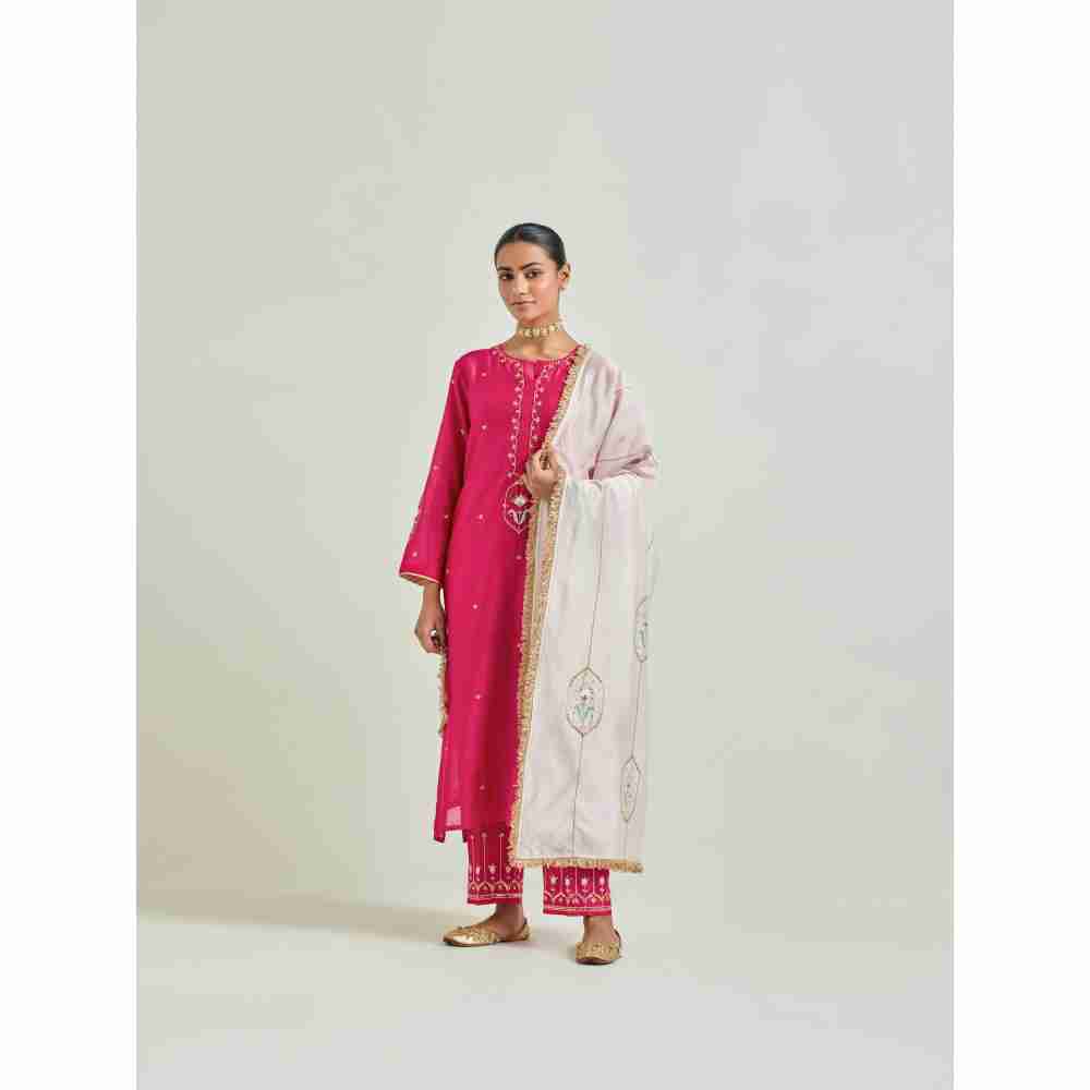Anantaa by Roohi Trehan Magenta Hand Embroidered Silk Chanderi Kurta with Gota