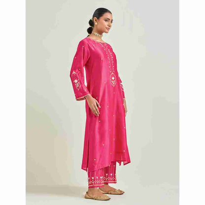 Anantaa by Roohi Trehan Magenta Hand Embroidered Silk Chanderi Kurta with Gota