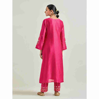 Anantaa by Roohi Trehan Magenta Hand Embroidered Silk Chanderi Kurta with Gota
