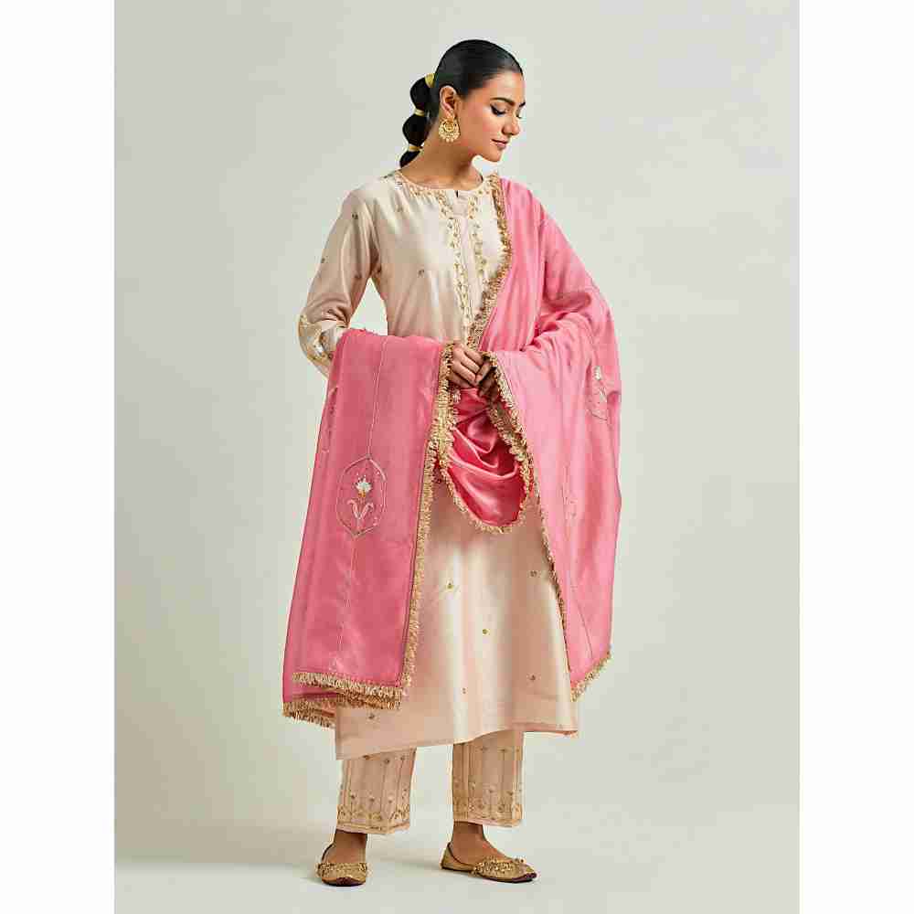 Anantaa by Roohi Trehan Beige Hand Embroidered Silk Chanderi Kurta with Gota