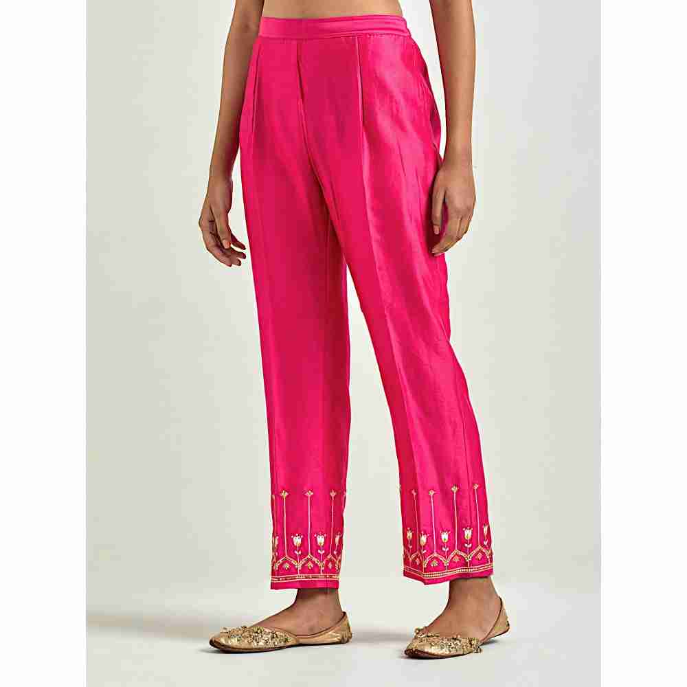 Anantaa by Roohi Trehan Magenta Silk Chanderi Palazzo with Embroidered Hem