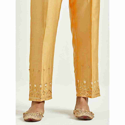Anantaa by Roohi Trehan Mustard Silk Chanderi Palazzo with Embroidered Hem