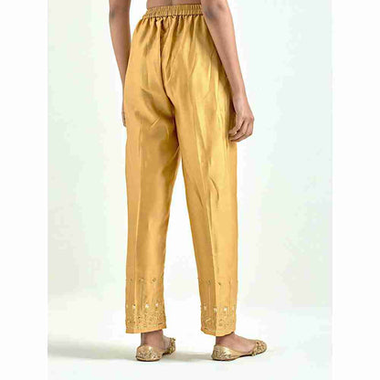 Anantaa by Roohi Trehan Mustard Silk Chanderi Palazzo with Embroidered Hem