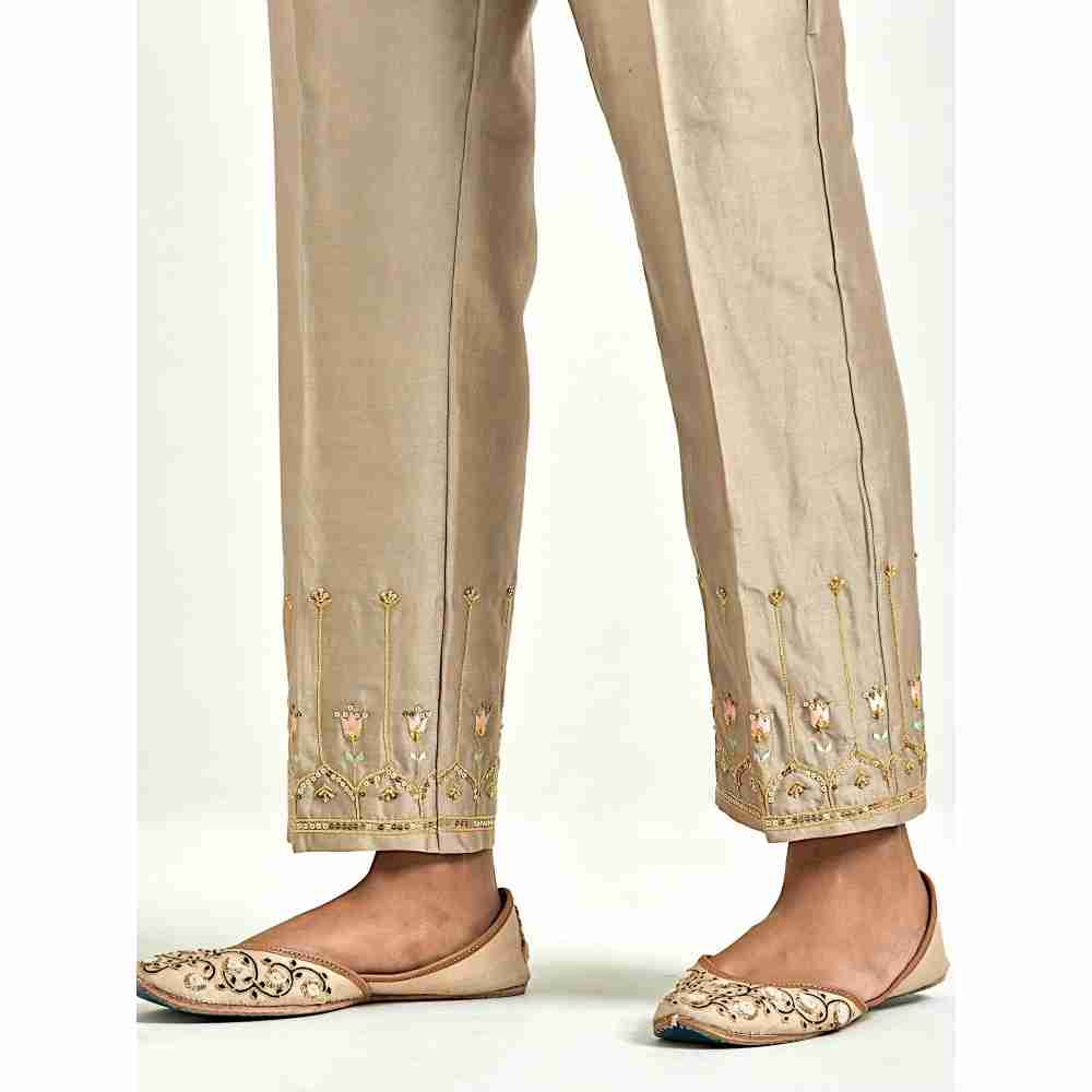 Anantaa by Roohi Trehan Brown Silk Chanderi Palazzo with Embroidered Hem