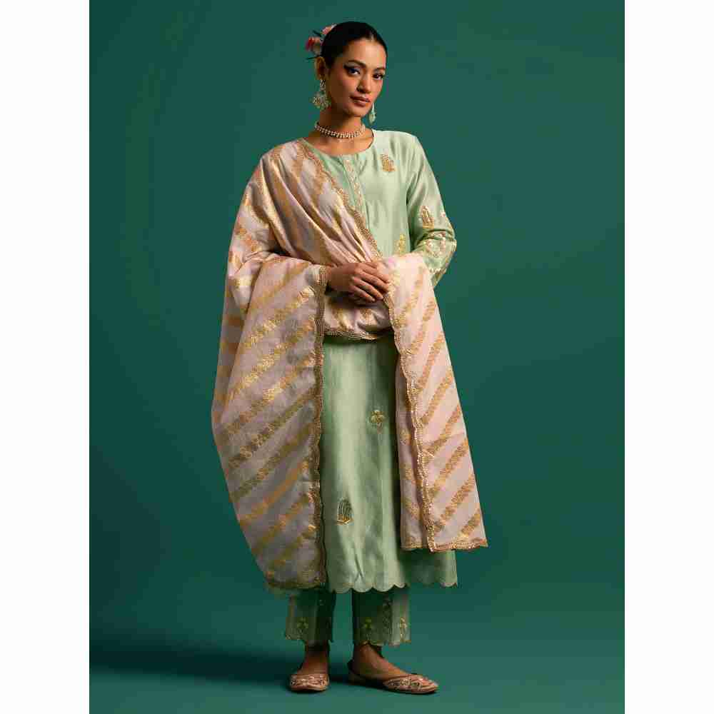 Anantaa By Roohi Trehan Light Pink Chanderi Jacquard Zari Stripes Dupatta