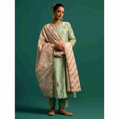 Anantaa By Roohi Trehan Light Pink Chanderi Jacquard Zari Stripes Dupatta