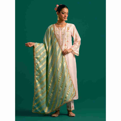 Anantaa By Roohi Trehan Light Green Chanderi Jacquard Zari Stripes Dupatta