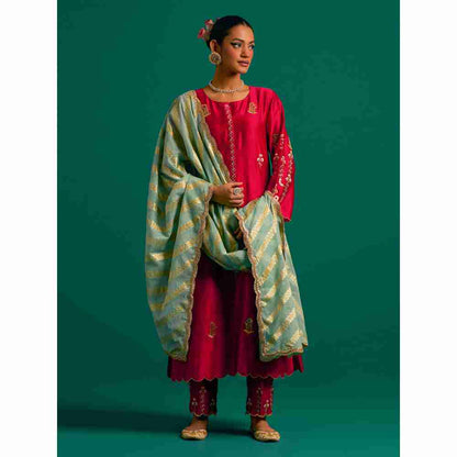 Anantaa By Roohi Trehan Light Green Chanderi Jacquard Zari Stripes Dupatta