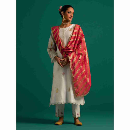 Anantaa By Roohi Trehan Magenta Chanderi Jacquard Zari Stripes Dupatta