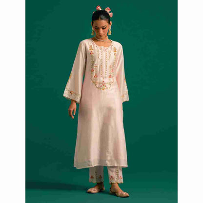 Anantaa By Roohi Trehan Pink Hand Embroidered Thread Work Silk Chanderi Pant