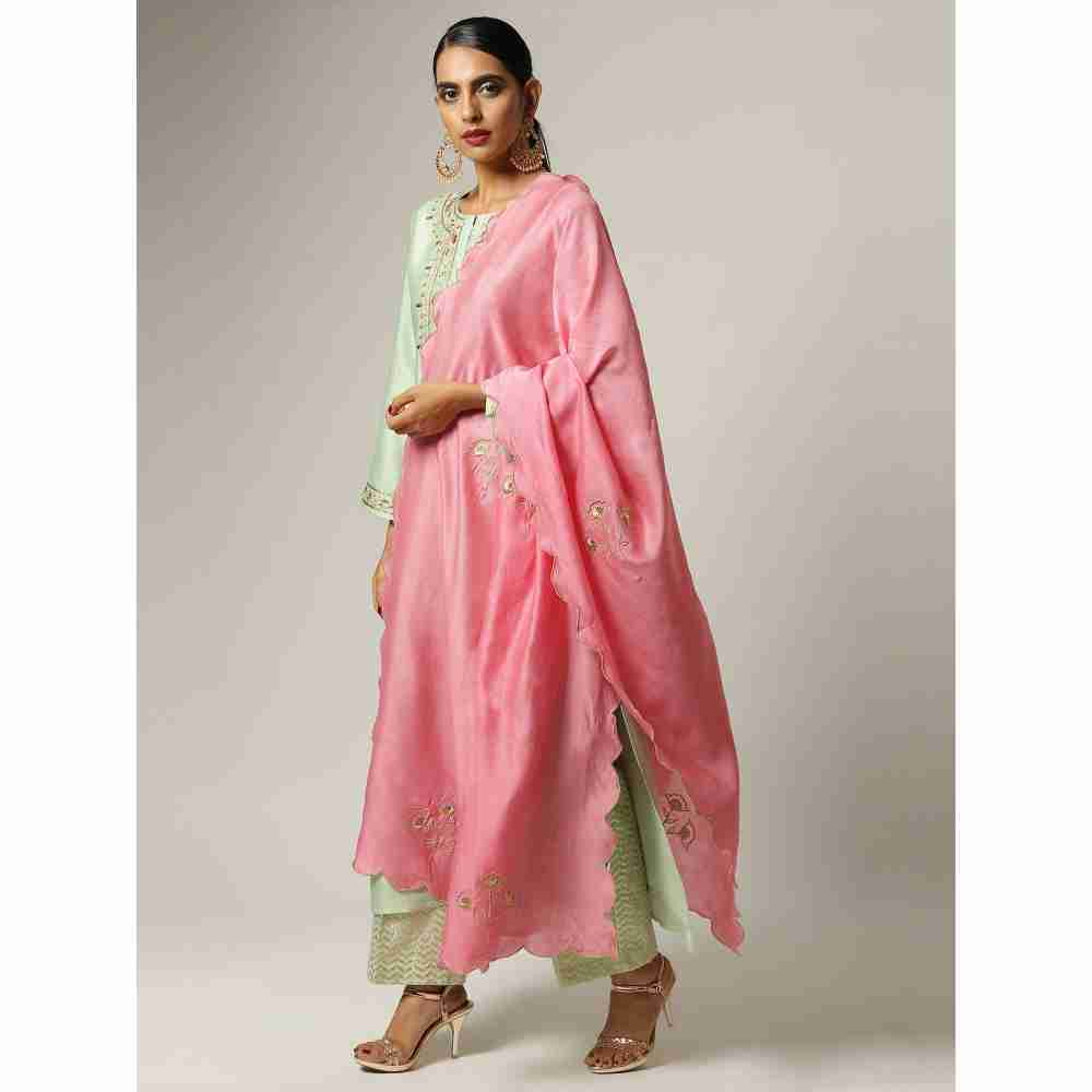 Anantaa Green Silk Chanderi Kurta With Hand Embroidery