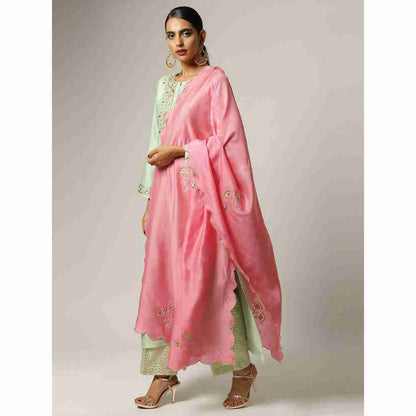Anantaa Green Silk Chanderi Kurta With Hand Embroidery
