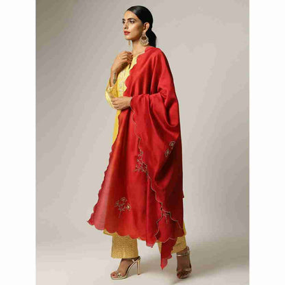 Anantaa Hand Embroidery Yellow Silk Chanderi Kurta