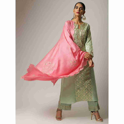 Anantaa Hand Embroidery & Golden Jaal Green Silk Chanderi Kurta