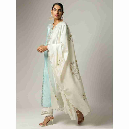 Anantaa Hand Embroidery & Golden Jaal Blue Silk Chanderi Kurta