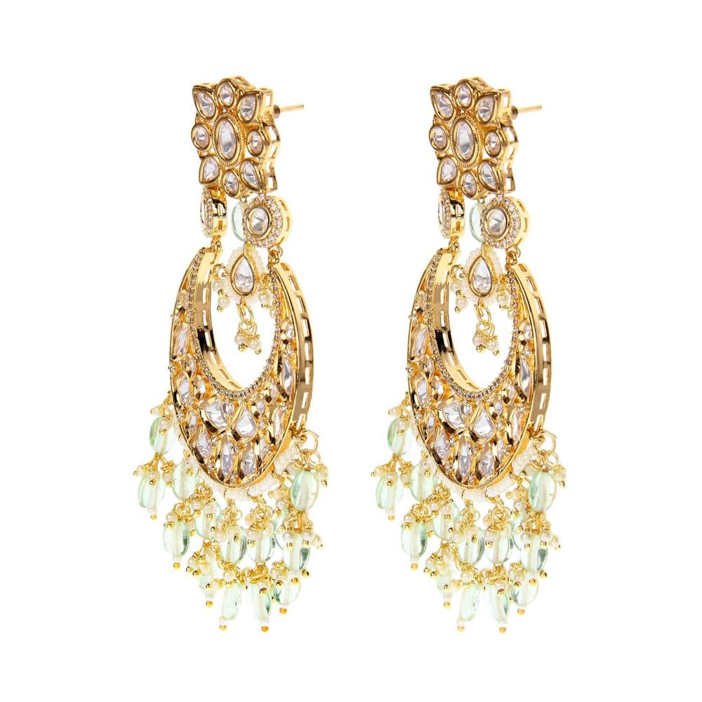 Auraa Trends Kundan Light Green Chandbali Earring with Pearls