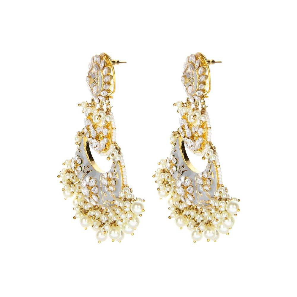 Auraa Trends Grey and Silver Gold Plated Kundan Chandbali Earring