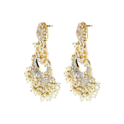 Auraa Trends Grey and Silver Gold Plated Kundan Chandbali Earring
