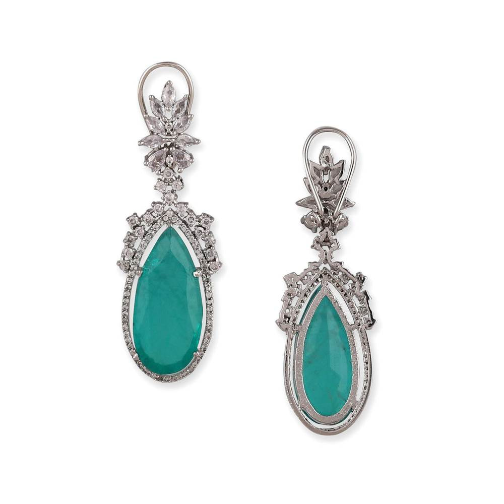 Auraa Trends Rhodium Plated American Diamond Contemporary Drop Earrings