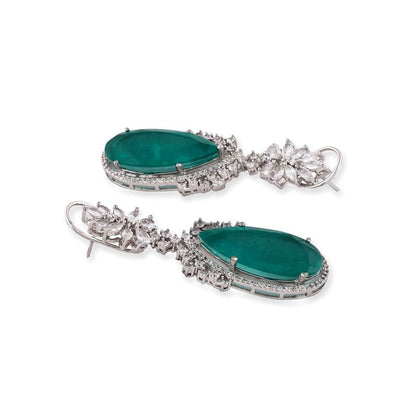 Auraa Trends Rhodium Plated American Diamond Contemporary Drop Earrings