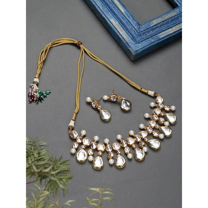 Auraa Trends 22KT Gold Plated Kundan Traditional Handcrafted Ston Necklace Set