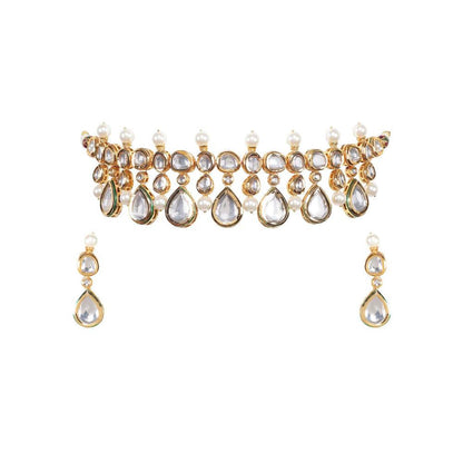 Auraa Trends 22KT Gold Plated Kundan Traditional Handcrafted Ston Necklace Set