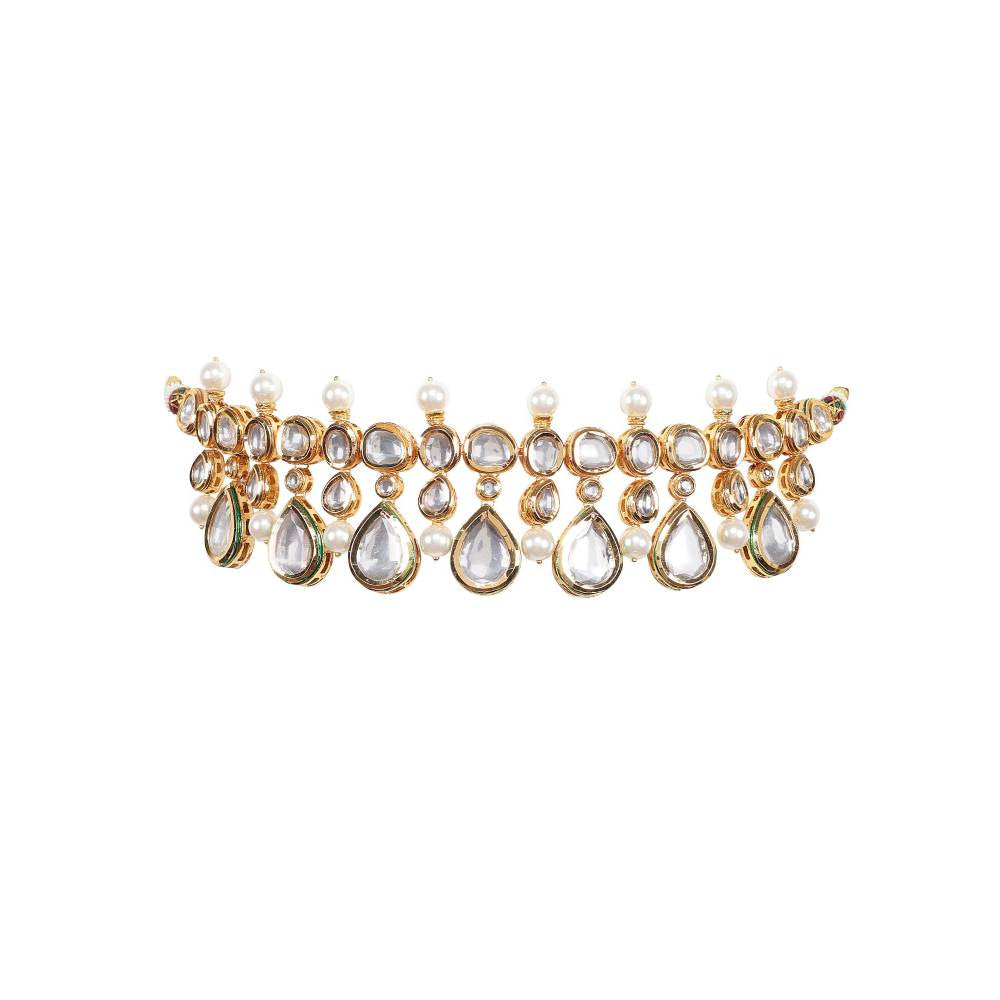 Auraa Trends 22KT Gold Plated Kundan Traditional Handcrafted Ston Necklace Set