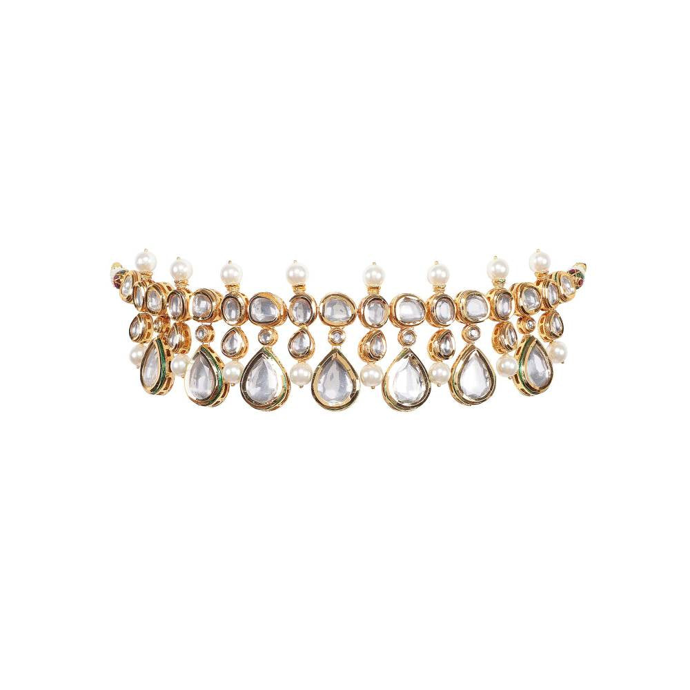 Auraa Trends 22KT Gold Plated Kundan Traditional Handcrafted Ston Necklace Set