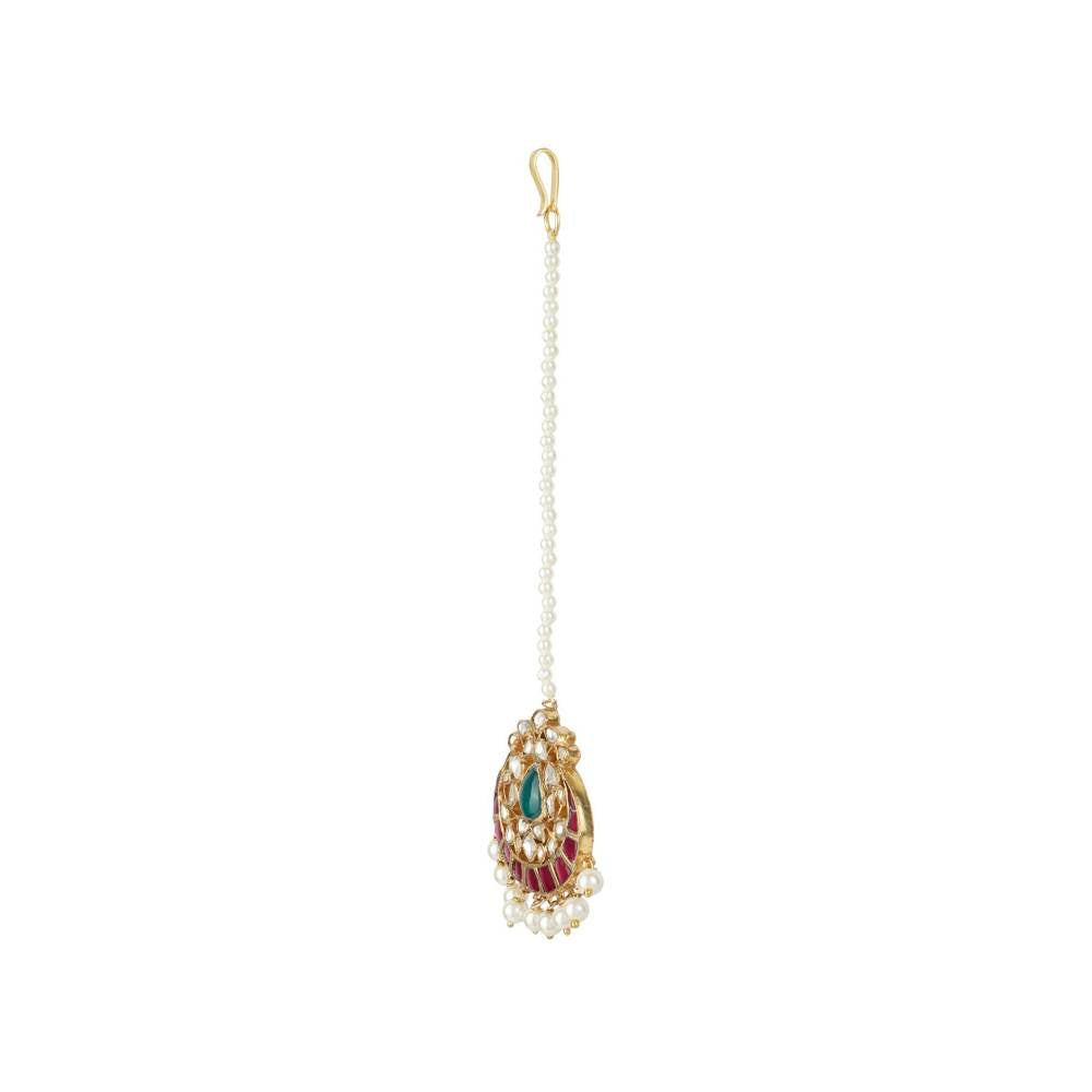 Auraa Trends 22KT Gold Plated Kundan Traditional Multi-Color Maangtika