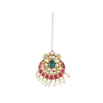 Auraa Trends 22KT Gold Plated Kundan Traditional Multi-Color Maangtika