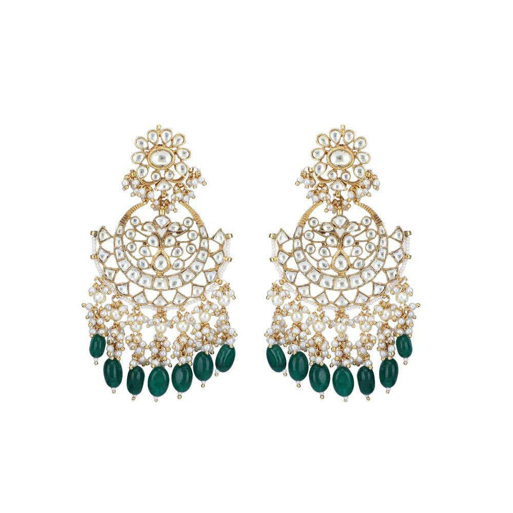 Auraa Trends 22Kt Gold Plated Kundan Classic Green Necklace Set for Women and Girls