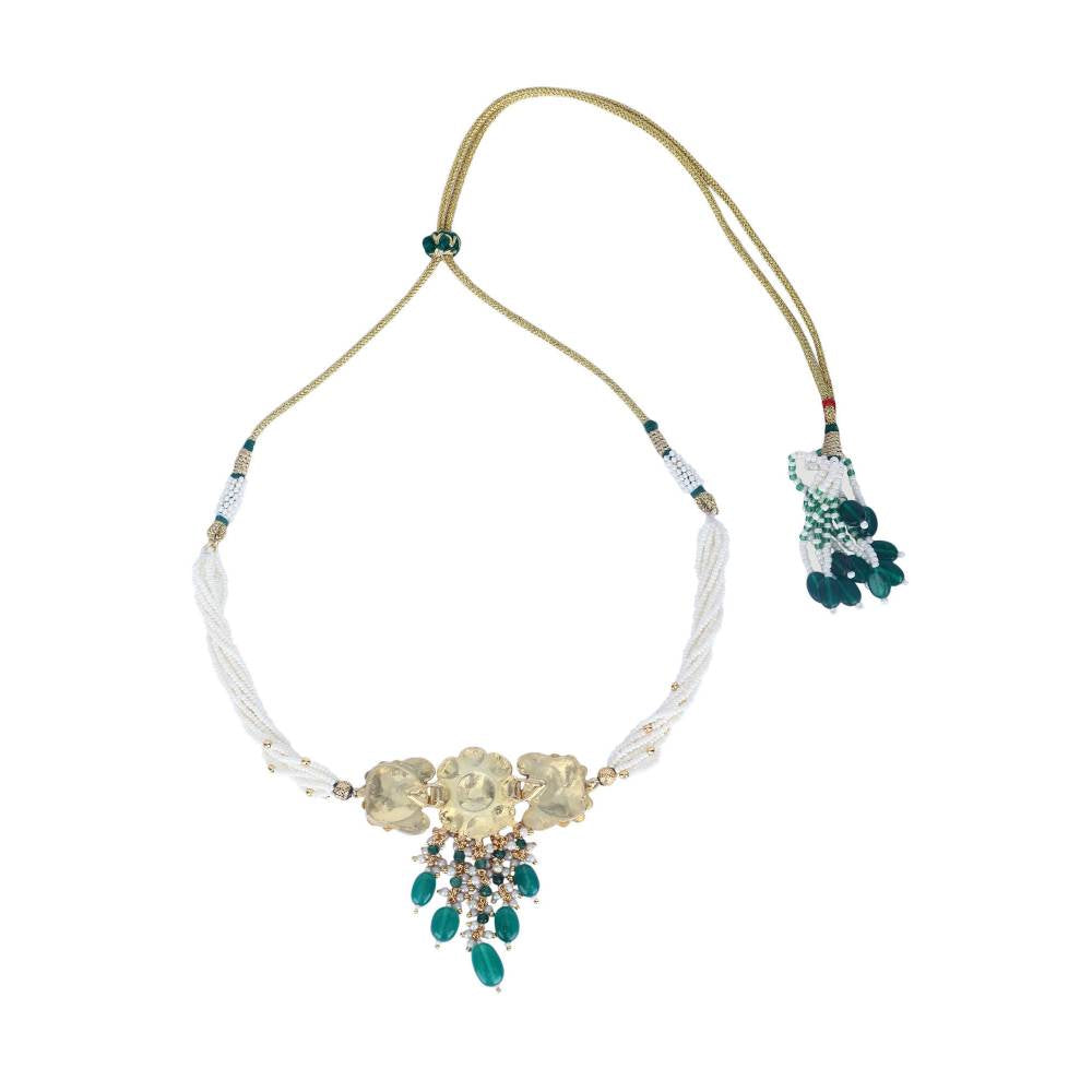 Auraa Trends 22Kt Gold Plated Kundan Red and Green Choker Necklace Set for Women and Girls