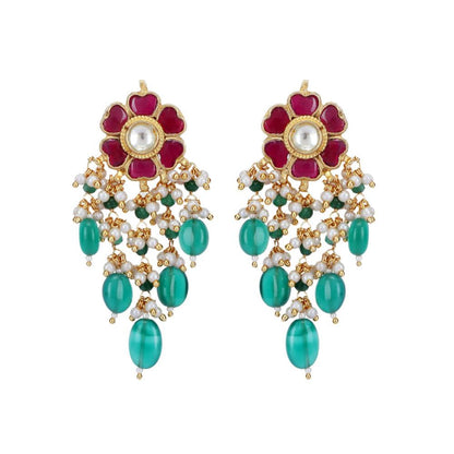 Auraa Trends 22Kt Gold Plated Kundan Red and Green Choker Necklace Set for Women and Girls