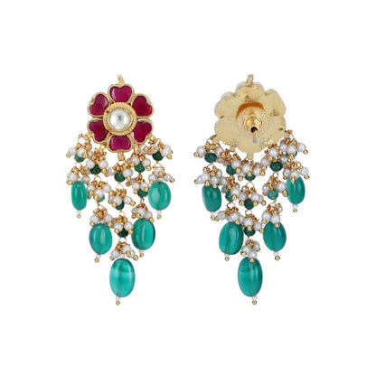 Auraa Trends 22Kt Gold Plated Kundan Red and Green Choker Necklace Set for Women and Girls