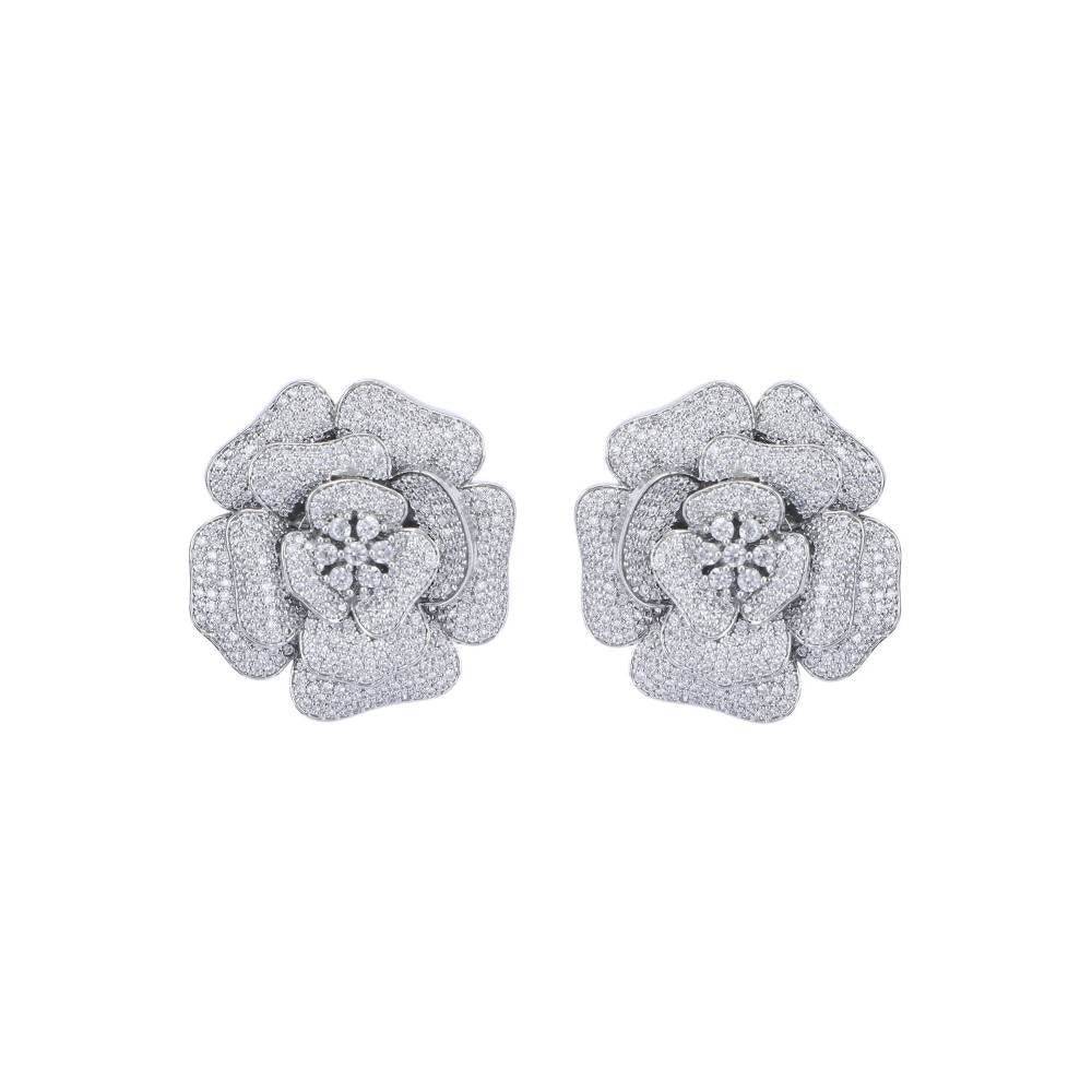 Auraa Trends Rhodium Plated American Diamond White Earring Studs for Women