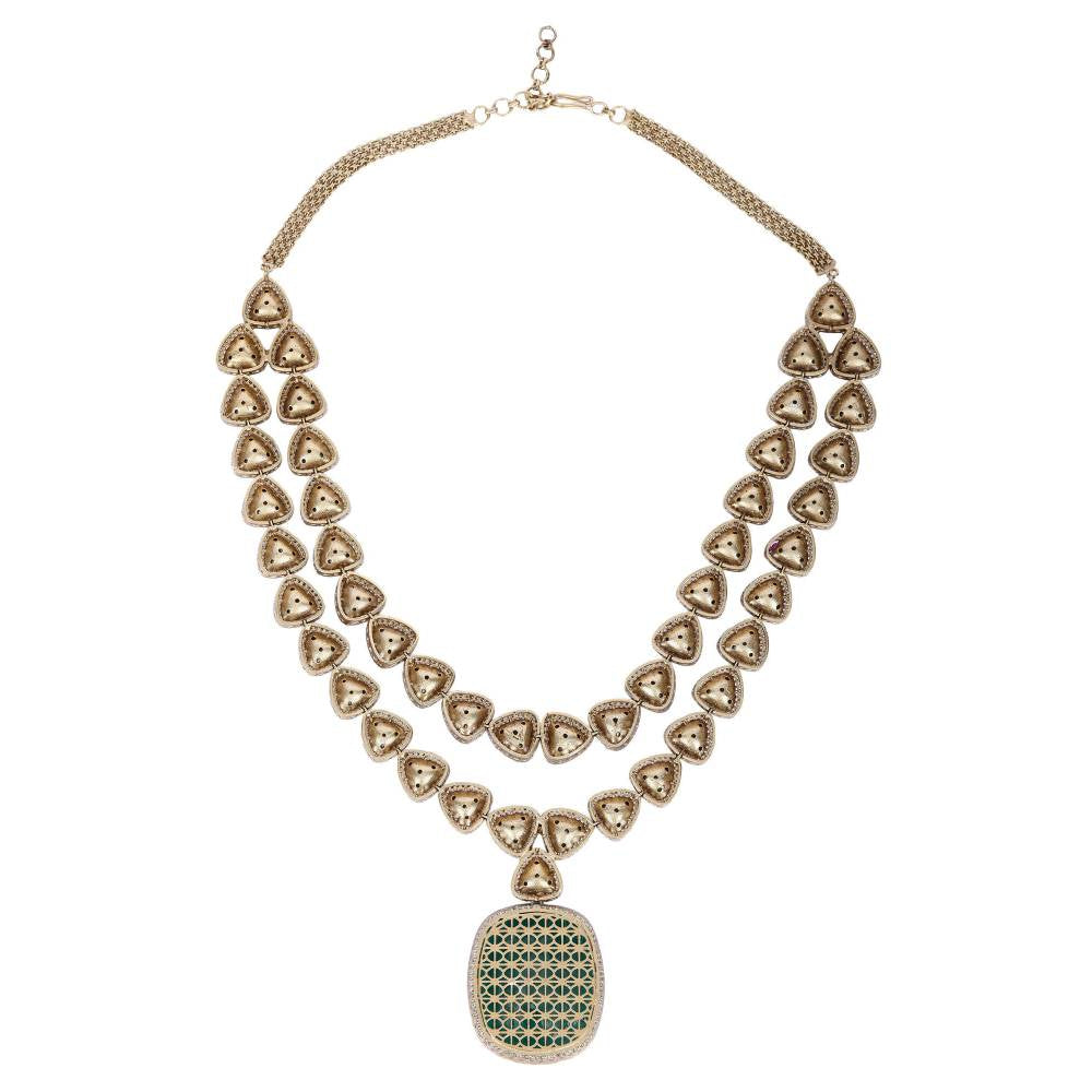 Auraa Trends Rhodium Plated American Diamond Zircon Green Necklace Set for Women