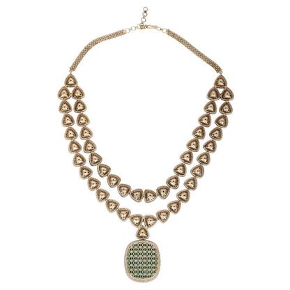 Auraa Trends Rhodium Plated American Diamond Zircon Green Necklace Set for Women