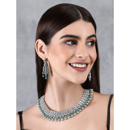 Auraa Trends Rhodium Plated American Diamond Zircon Green Necklace Set for women and Girls