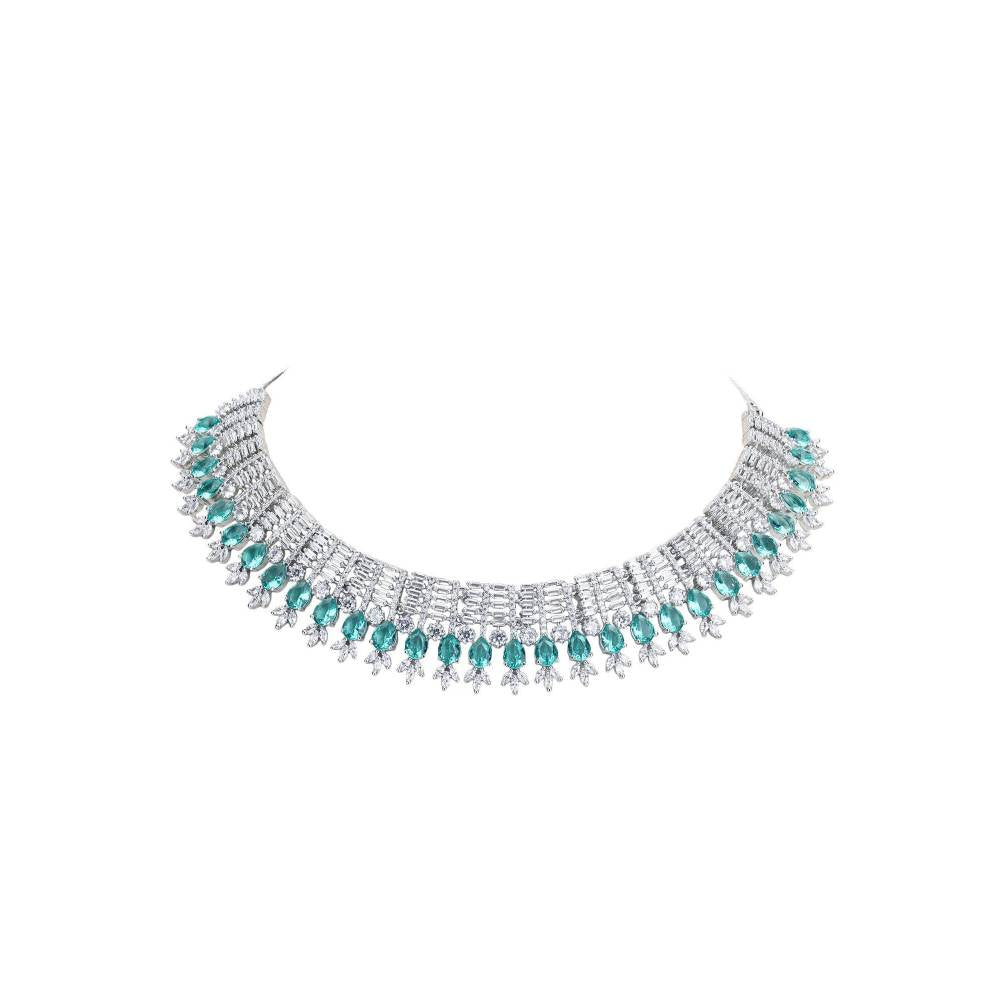 Auraa Trends Rhodium Plated American Diamond Zircon Green Necklace Set for women and Girls