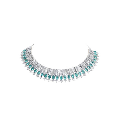 Auraa Trends Rhodium Plated American Diamond Zircon Green Necklace Set for women and Girls