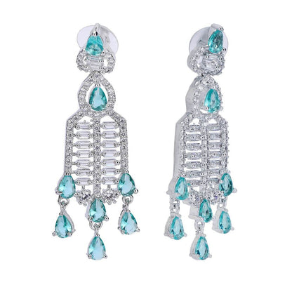 Auraa Trends Rhodium Plated American Diamond Zircon Green Necklace Set for women and Girls