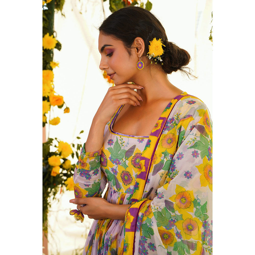 Baise Gaba Nazakat Anarkali Kurta Floral Lavender